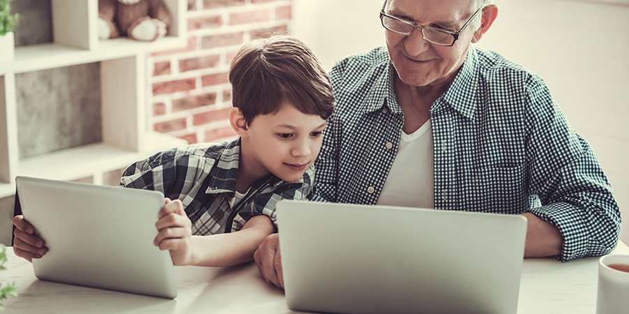 Grandfather and son gadget