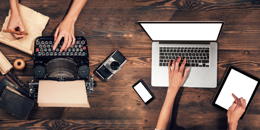 Typewriter and laptop